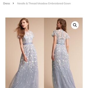 Needle & Thread Meadow Embroidered Gown - Blue
